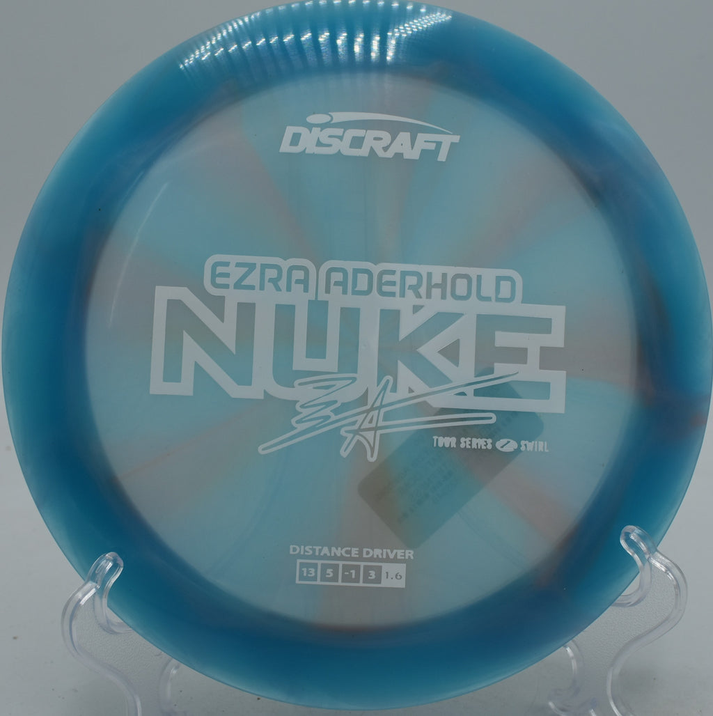 Ezra Aderhold 2025 Z-Swirl Nuke distance driver launched on a full power rip at Blue Ribbon Pines Disc Golf Course in East Bethel, Minnesota.