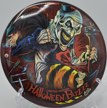 2025 LE Halloween SuperColor Discraft Buzzz flying straight with vivid seasonal artwork at Gleneagles Disc Golf Course in San Francisco, California.