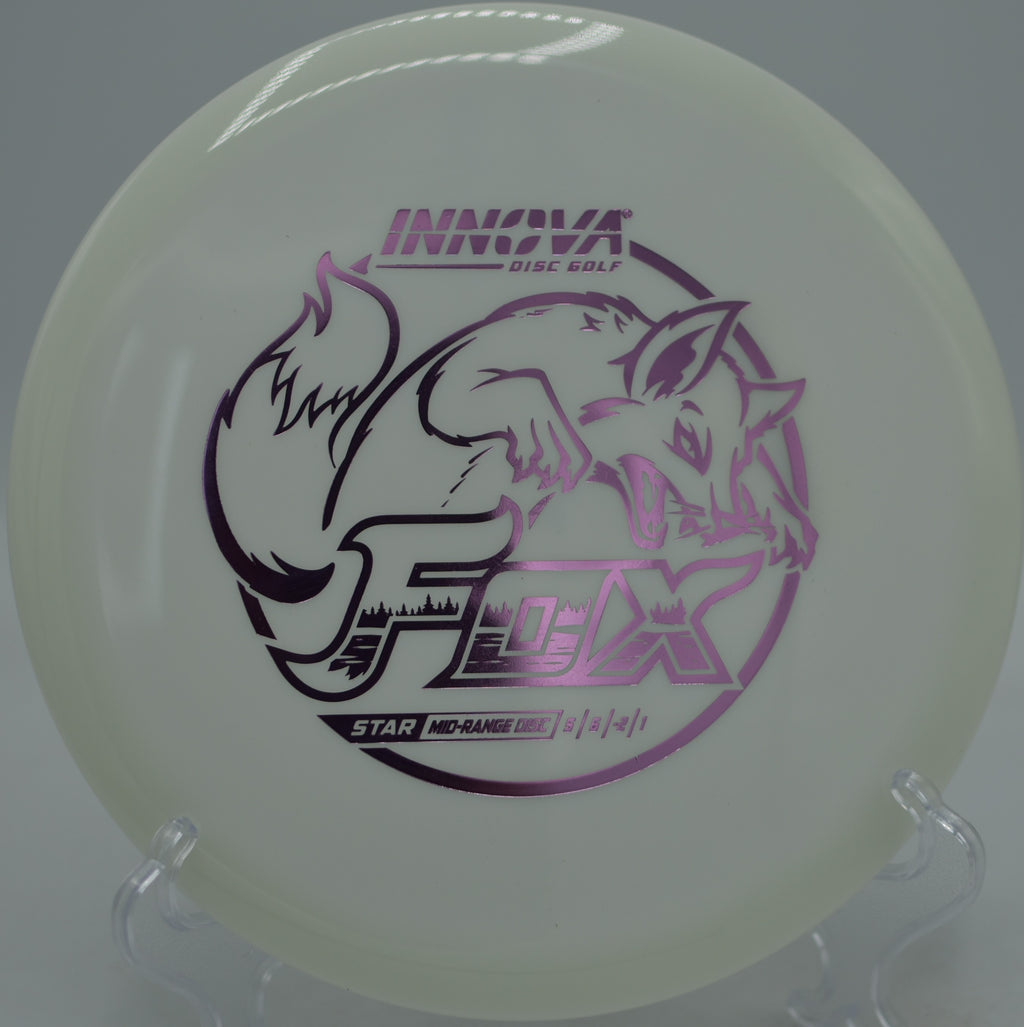 Innova Star Fox fairway driver gliding straight down the fairway at Maple Hill Disc Golf Course in Leicester, Massachusetts.