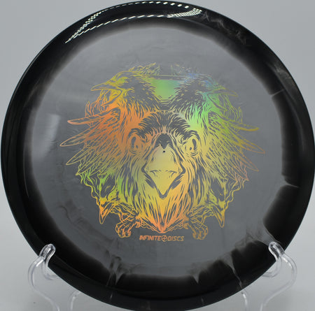 Halo S-Blend X-Out Chariot Infinite Discs midrange gliding dead straight at Idlewild Disc Golf Course in Burlington, Kentucky.