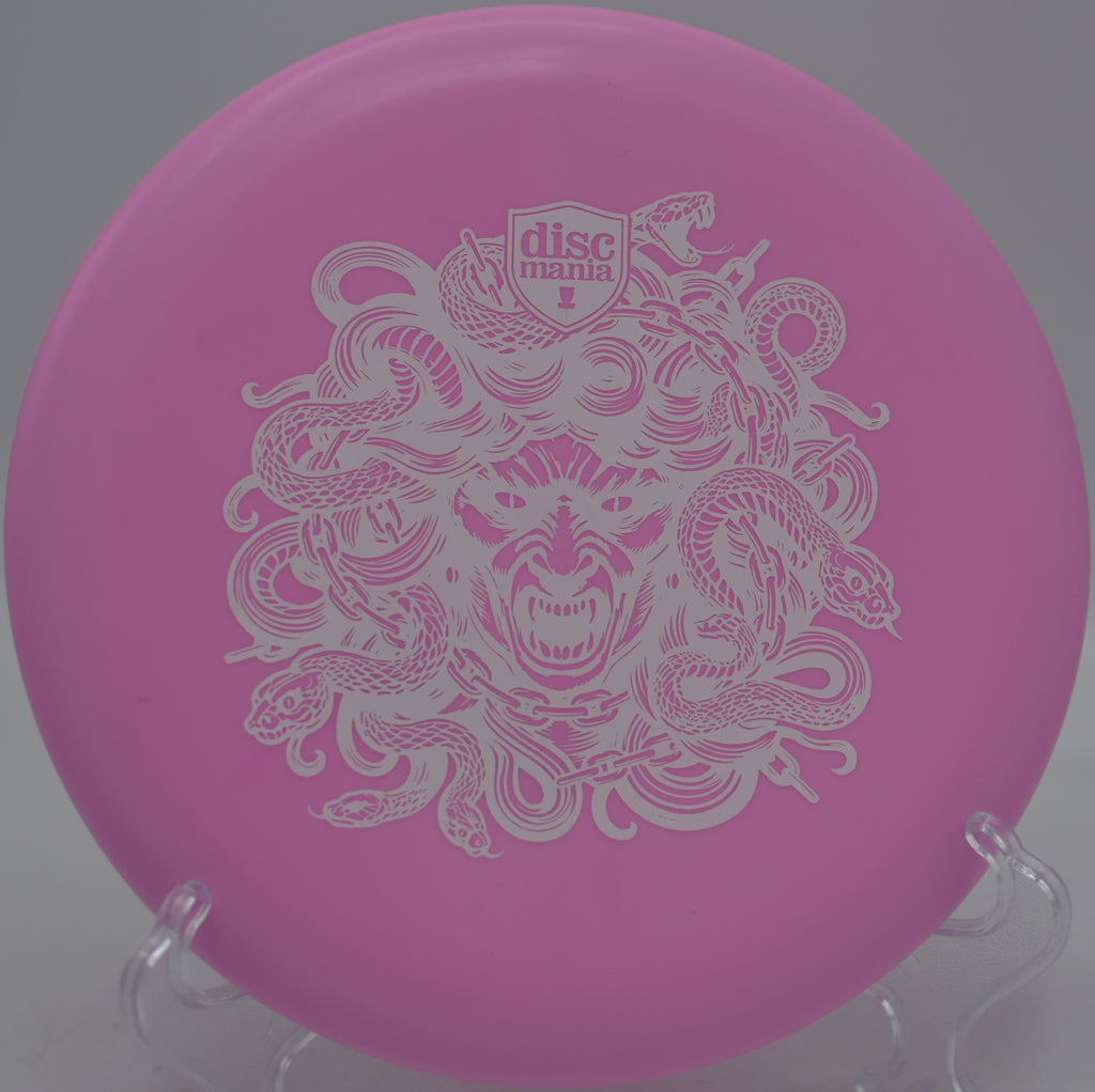 Limited Edition Hard Exo Lumen Link Medusa beaded putter glowing in flight at Hornets Nest Disc Golf Course in Charlotte, North Carolina.