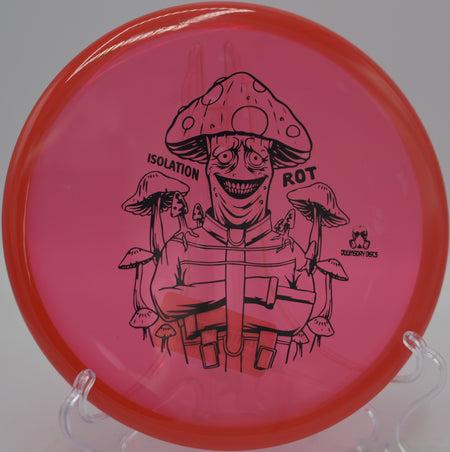 Doomsday Discs Rot Isolation overstable putt and approach disc cutting clean through headwinds at Maple Hill Disc Golf Course in Leicester, Massachusetts.