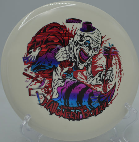 Halloween Glo Triple Stamped 2025 Buzzz parked under the basket at Zephyr Cove Disc Golf Course in Zephyr Cove, Nevada.