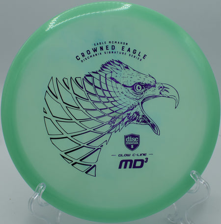 "Disc golf perfection with the Crowned Eagle Glow MD3 midrange, now at shops in Orlando, FL."