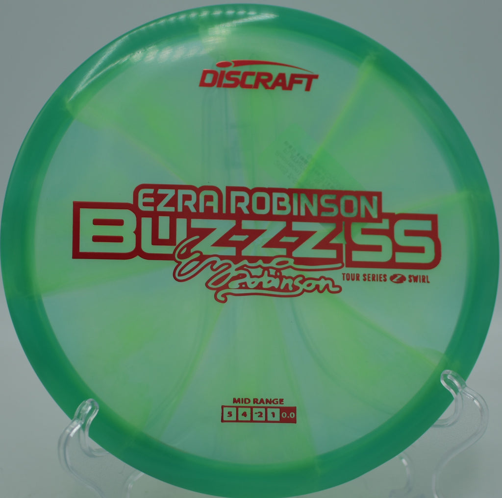2025 Z Swirl Buzzz SS Ezra Robinson released cleanly for a tunnel shot at Rollin Ridge Disc Golf Course in Reedsville, Wisconsin.