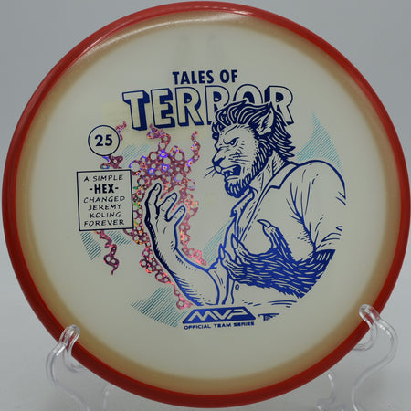 Glow-in-the-dark Jeremy Koling Particle Eclipse Hex midrange shaping precise lines at Blue Ribbon Pines Disc Golf Course in East Bethel, Minnesota.