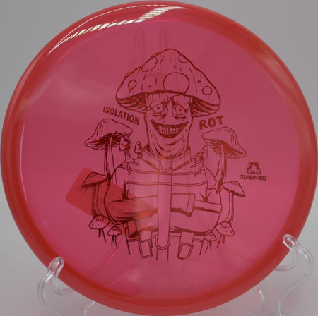 Rot Isolation by Doomsday Discs stable approach disc landing softly near the basket at Idlewild Disc Golf Course in Burlington, Kentucky.