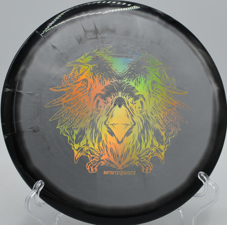 Halo S-Blend X-Out Chariot Infinite Discs straight-flying midrange threading gaps at Blue Ribbon Pines Disc Golf Course in East Bethel, Minnesota.