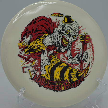 Discraft 2025 Halloween Glo Triple Stamped Buzzz glowing on release at Milo McIver East Course in Estacada, Oregon.