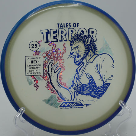 Koling 2025 Halloween Particle Eclipse Hex disc gliding under moonlight at Water Works Park Disc Golf Course in Kansas City, Missouri.