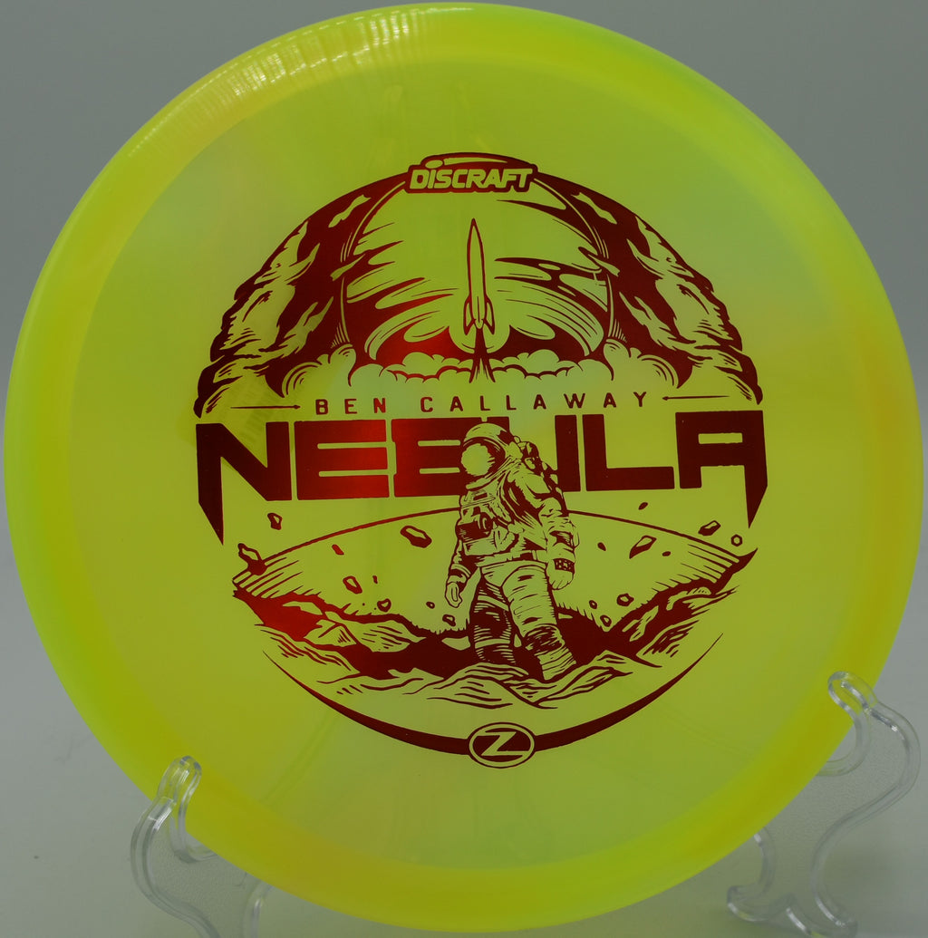 "Discraft Nebula Z Swirl – Great for forehand flex shots in tight woods at Tyler State Park in Pennsylvania."