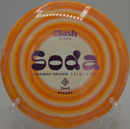 Clash Soda flying straight with glide at Hornets Nest Disc Golf Course in Charlotte, North Carolina