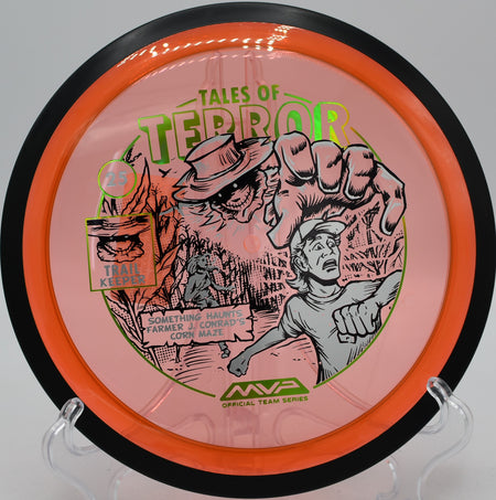 MVP Proton Trail Halloween Edition drifting on a glide-heavy hyzer at Moraine State Park in Portersville, Pennsylvania.