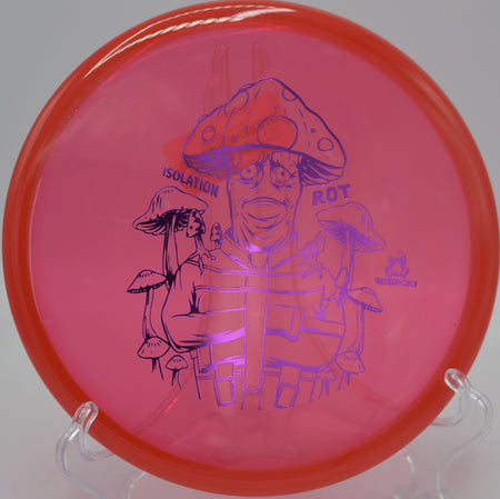 Doomsday Discs Rot Isolation putter providing controlled overstability at Blue Ribbon Pines Disc Golf Course in East Bethel, Minnesota.