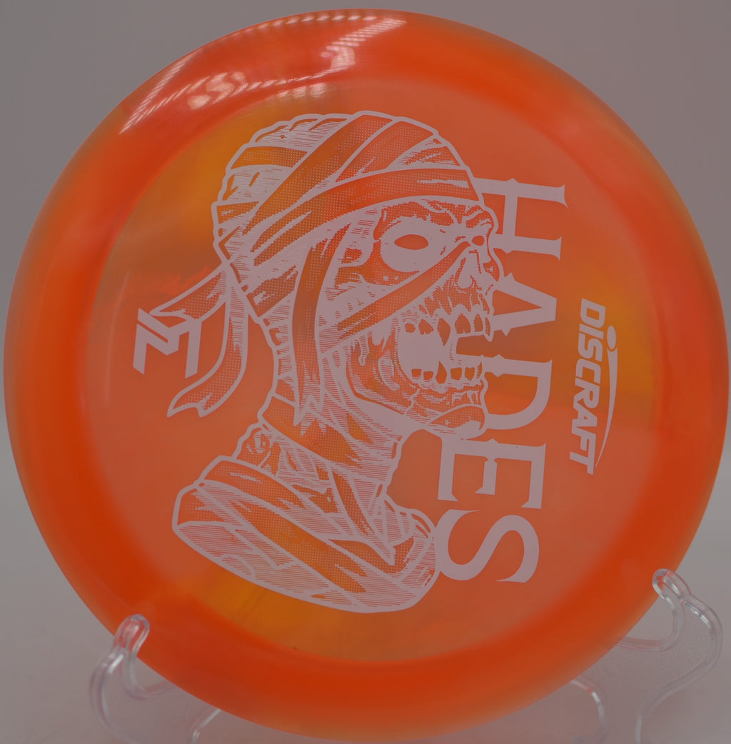 Mummified Hades mid-flight with heavy glide at Milo McIver State Park Disc Golf Course in Estacada, Oregon.