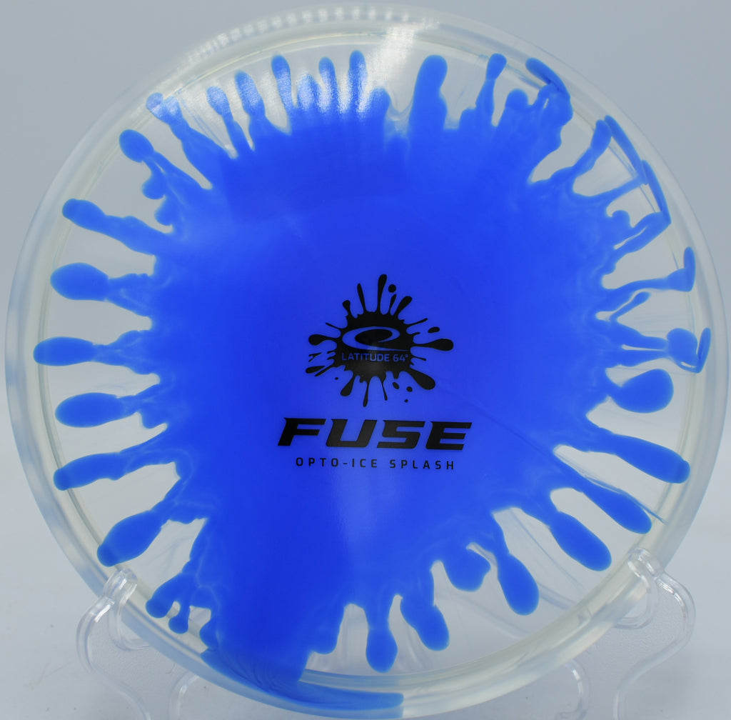Opto-Ice Splash Fuse Latitude 64° midrange disc shaping an anhyzer line at Idlewild Disc Golf Course in Burlington, Kentucky.
