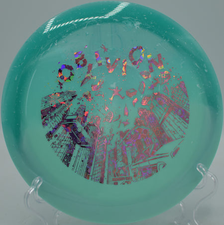 Doomsday Discs Oblivion Retina edition bombing a max-distance drive at Blue Ribbon Pines Disc Golf Course in East Bethel, Minnesota.