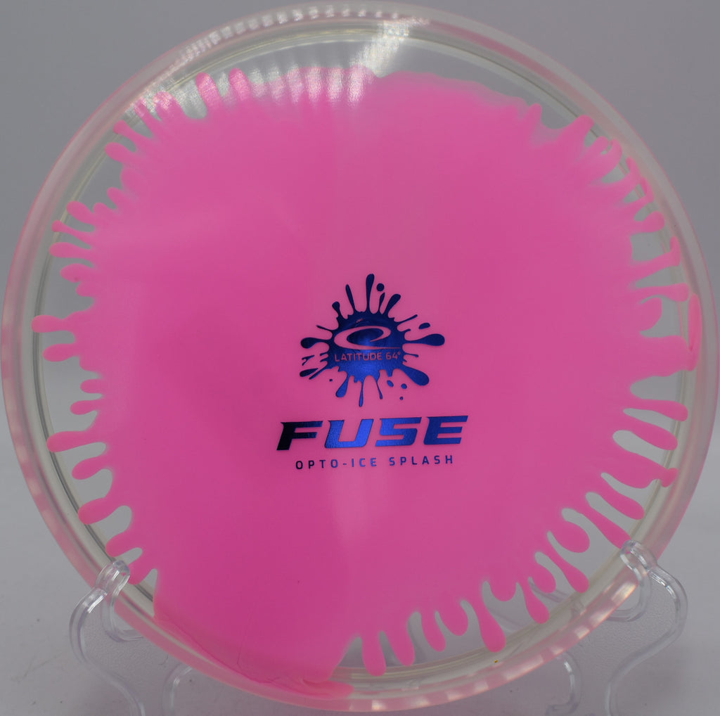 Latitude 64° Fuse Opto-Ice Splash plastic floating on a turnover at Hornets Nest Disc Golf Course in Charlotte, North Carolina.