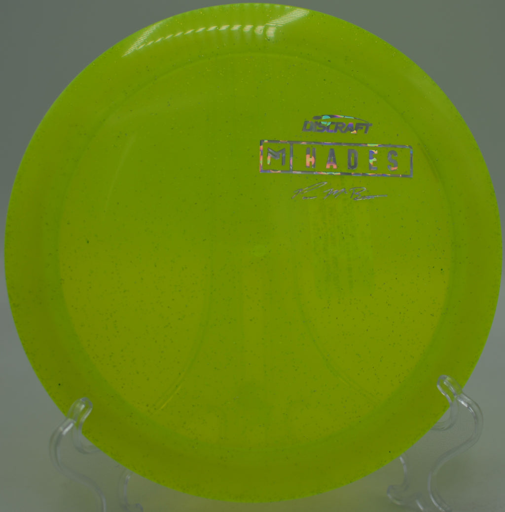 Paul McBeth Signature Z Sparkle Hades gliding with high speed and soft fade at Morley Field Disc Golf Course in San Diego, California.