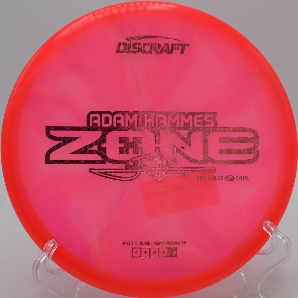 Hammes signature Z-Swirl Zone 2025 edition carving a forehand skip shot at Hornets Nest Disc Golf Course in Charlotte, North Carolina.