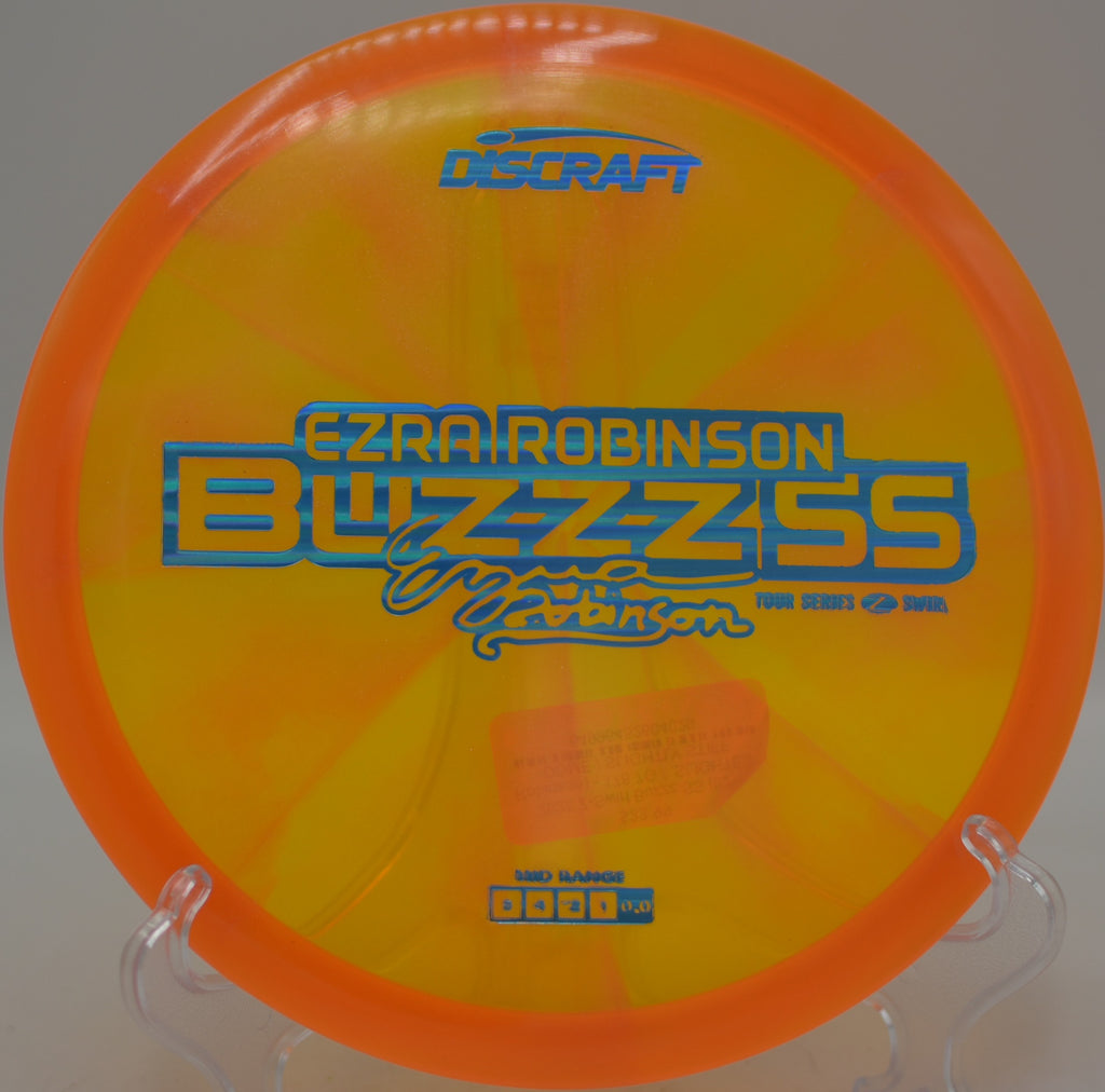 2025 Z Swirl Buzzz SS Ezra Robinson carving a smooth turnover shot at DeLaveaga Disc Golf Course in Santa Cruz, California.