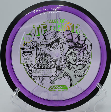 MVP Trail 2025 edition executing a controlled backhand flex at Buckhorn Disc Golf Course, North Carolina.