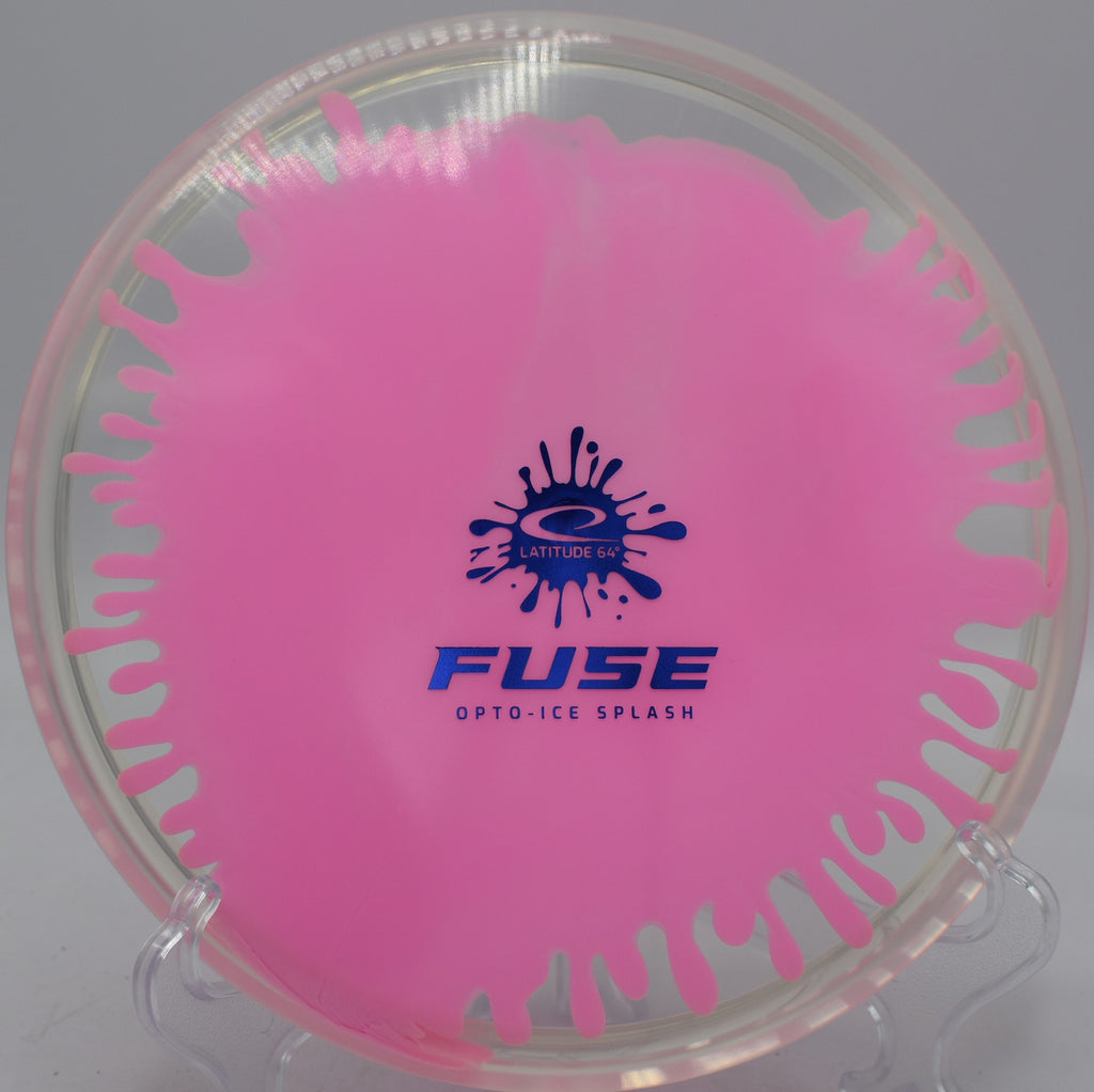 Opto-Ice Splash Fuse Latitude 64° glide-heavy midrange carving a tunnel shot at Moraine State Park Disc Golf Course in Portersville, Pennsylvania.