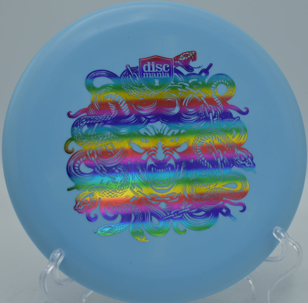 Medusa Stamp Hard Exo Lumen Link Discmania beaded putter glowing bright at Fountain Hills Disc Golf Course in Fountain Hills, Arizona.