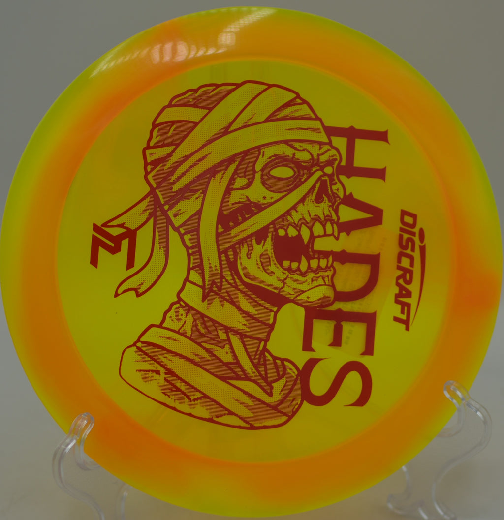 Paul McBeth Mummified Hades captured in flight with perfect turn and fade at Rocklin Disc Golf Course in Rocklin, California.