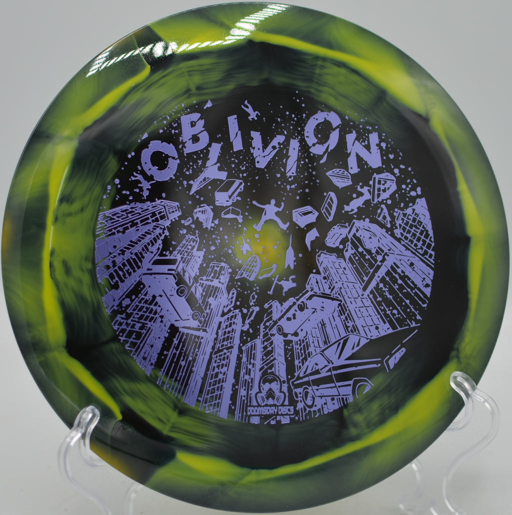 Doomsday Discs Oblivion Retina plastic launched on a smooth turnover at Tyler State Park Disc Golf Course in Newtown, Pennsylvania.