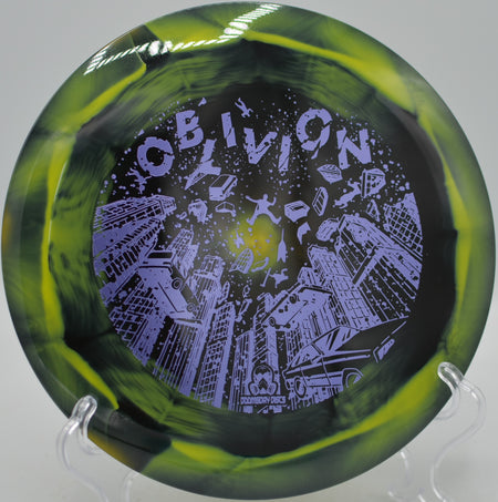 Doomsday Discs Oblivion Retina plastic launched on a smooth turnover at Tyler State Park Disc Golf Course in Newtown, Pennsylvania.