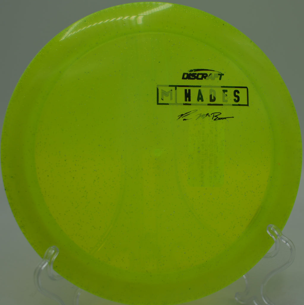 Paul McBeth Z Sparkle Hades mid-flight with full glide at Harmon Hills Disc Golf Course in Fall Branch, Tennessee.