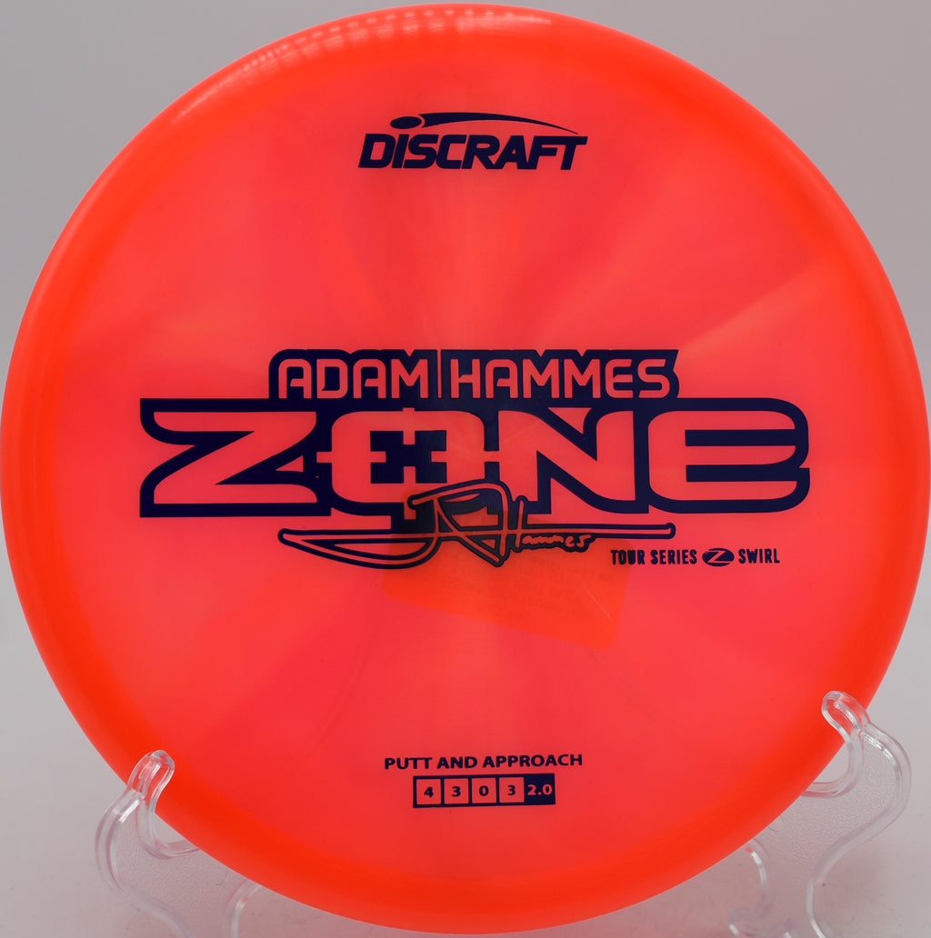 Adam Hammes 2025 Z-Swirl Zone stopping on a dime after a forehand approach at Blue Ribbon Pines Disc Golf Course in East Bethel, Minnesota.