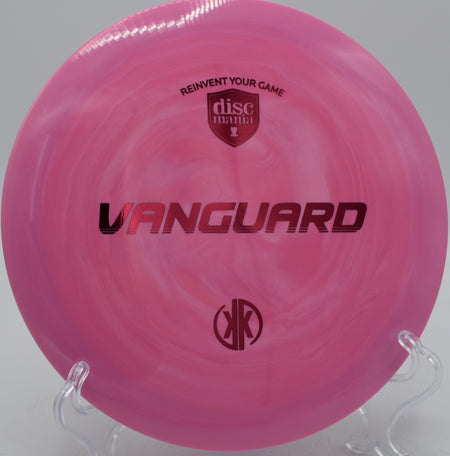 Discmania Swirl S-Line Vanguard Creator Series disc holding a straight-to-fade flight at Stafford Lake Disc Golf Course in Novato, California