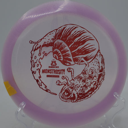 Doomsday Discs Monstrosity Clandestine driver released flat for an experimental throw at Maple Hill Disc Golf Course in Leicester, Massachusetts.
