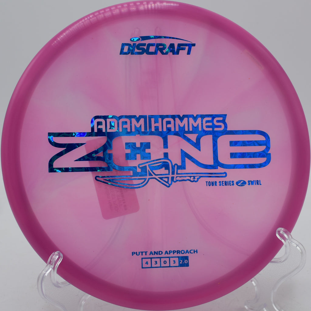 Z-Swirl Zone Hammes 2025 edition shaping a controlled backhand hyzer at Water Works Park Disc Golf Course in Kansas City, Missouri.