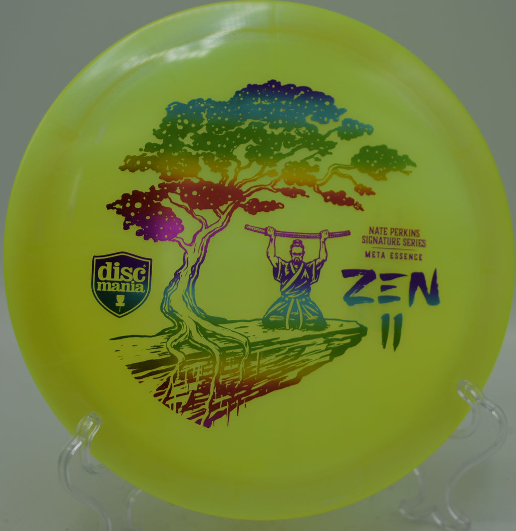 Discmania Nate Perkins Zen 2 Meta Essence glide-heavy fairway driver carving smooth turnovers at Maple Hill Disc Golf Course in Leicester, Massachusetts.