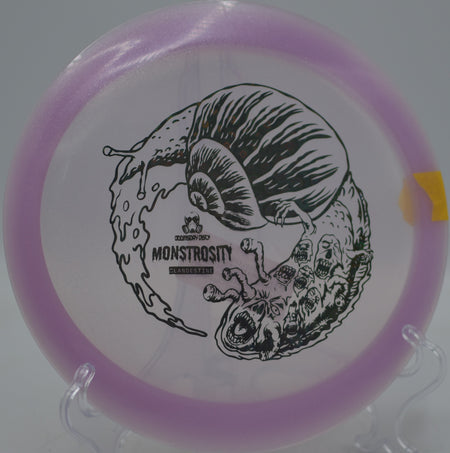 Doomsday Discs Monstrosity Clandestine plastic thrown forehand for a chaotic flex at Tyler State Park Disc Golf Course in Newtown, Pennsylvania.
