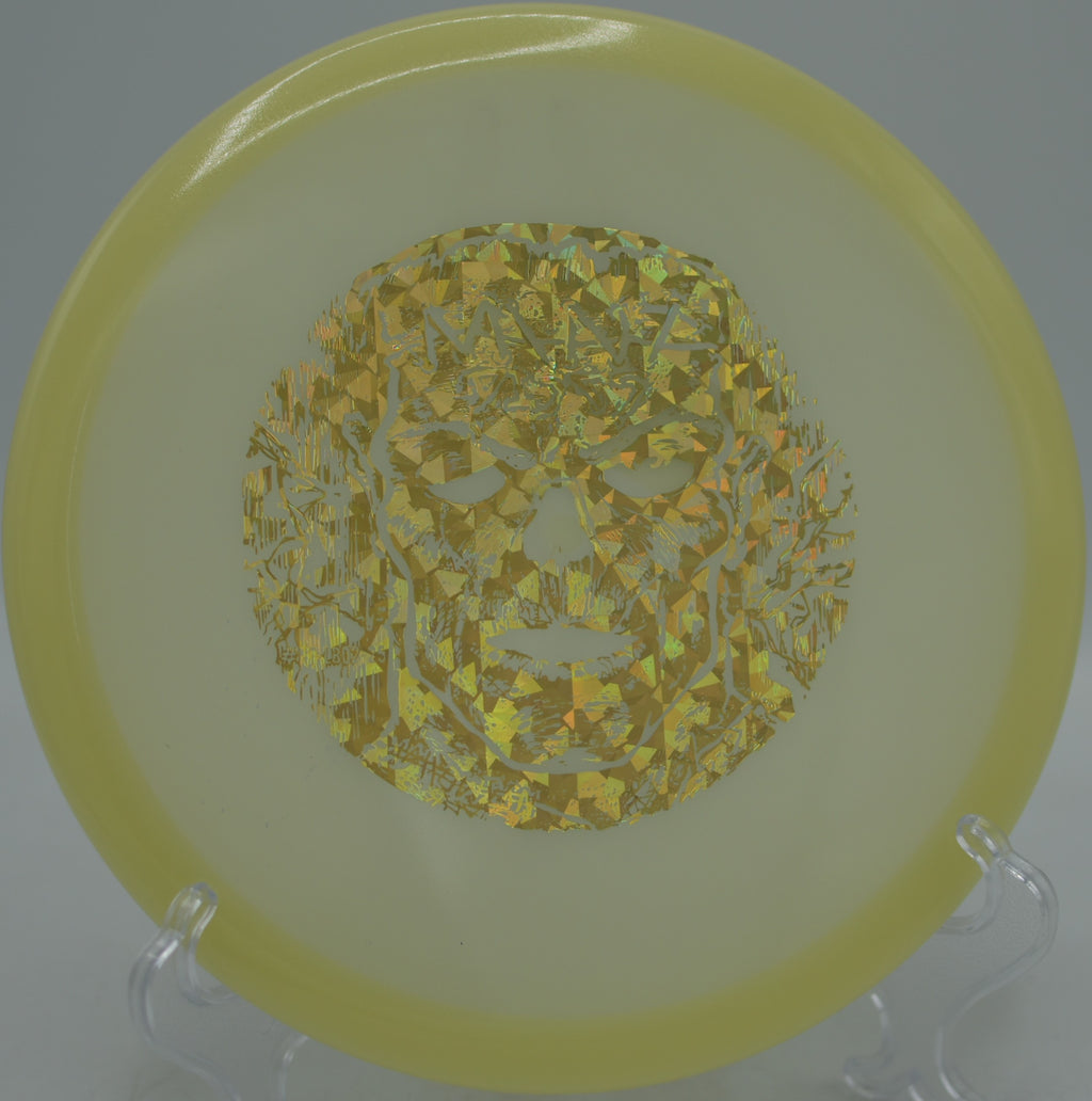 Soft glowing Mint Discs Lobster finishing straight at Morley Field Disc Golf Course in San Diego, California.