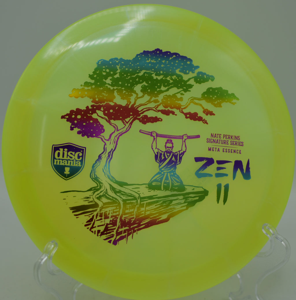 Discmania Meta Essence Zen 2 driver parked after a clean turnover at Blue Ribbon Pines Disc Golf Course in East Bethel, Minnesota.