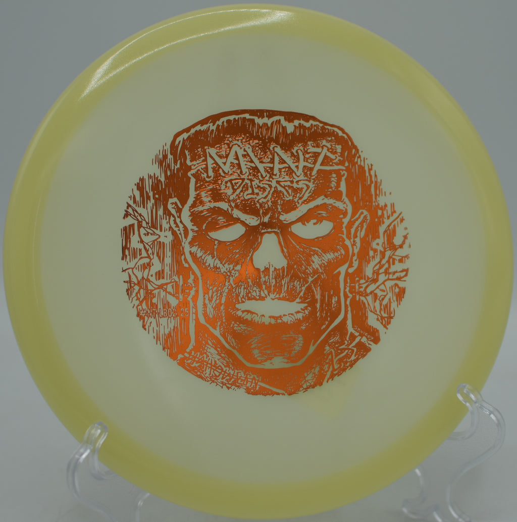 Halloween Nocturnal Glow Mint Lobster released on a straight midrange line at Maple Hill Disc Golf Course in Leicester, Massachusetts.