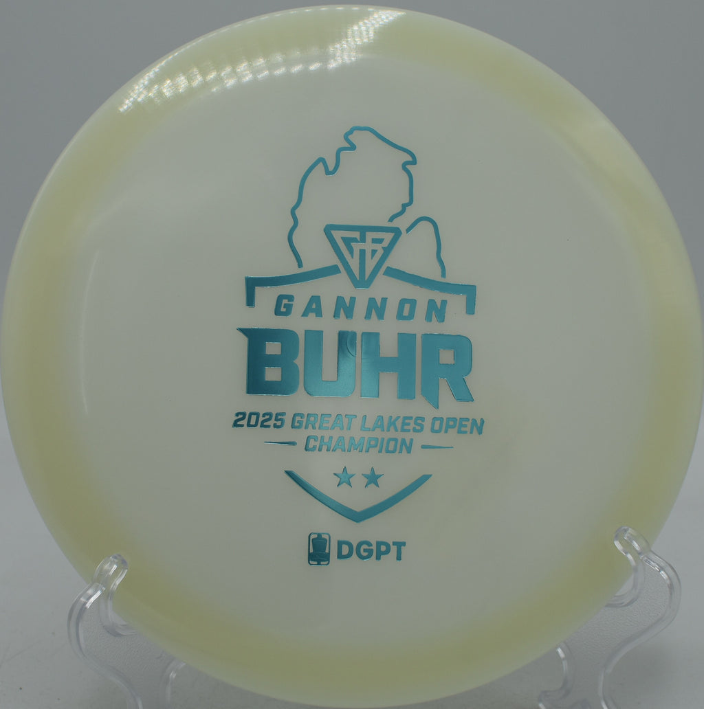 Glow C-Line FD2 Discmania Gannon Buhr Triumph Series 2025 disc crushing a glow round at Blue Ribbon Pines Disc Golf Course in East Bethel, Minnesota.