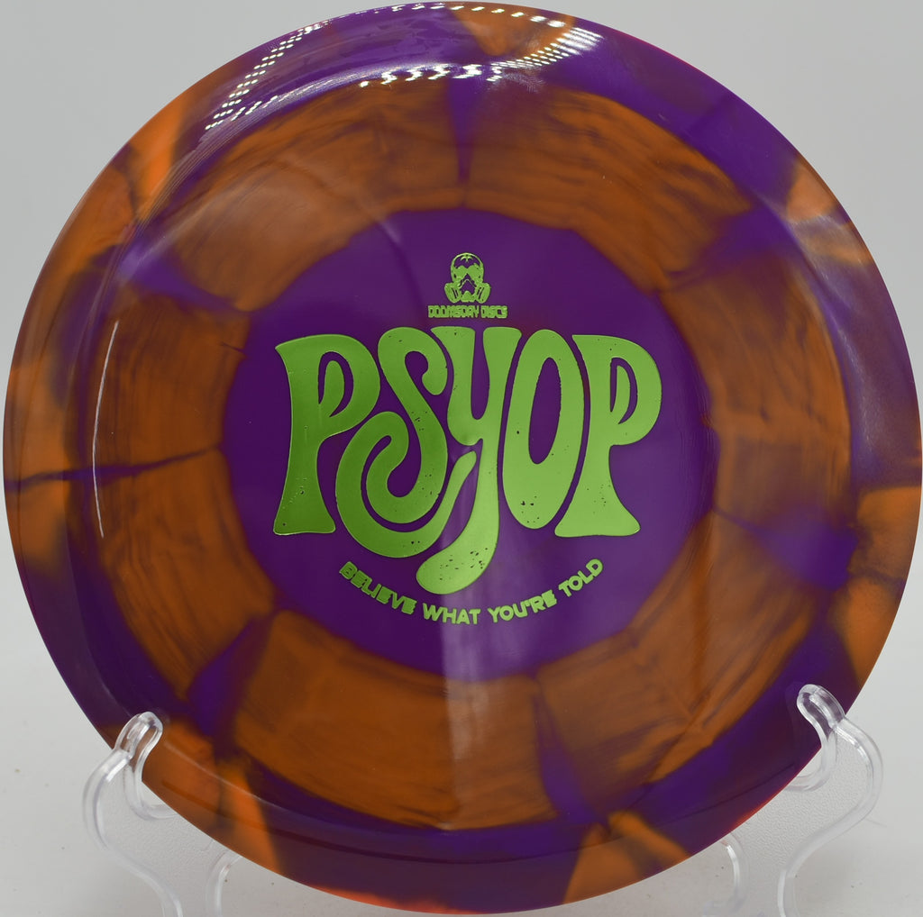 Doomsday Retina Psyop forehand turnover at Maple Hill Disc Golf Course in Leicester, Massachusetts