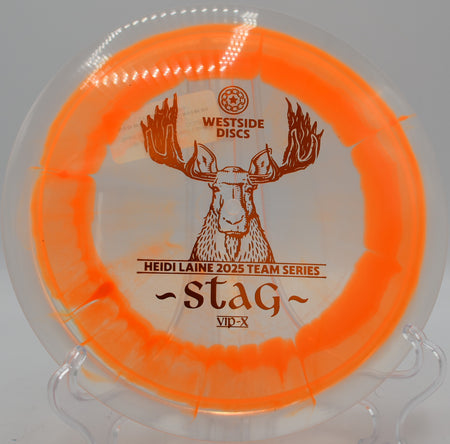 Heidi Laine VIP-X Ring Stag launched on a flat line at Idlewild Disc Golf Course in Burlington, Kentucky, combining glide and torque resistance.