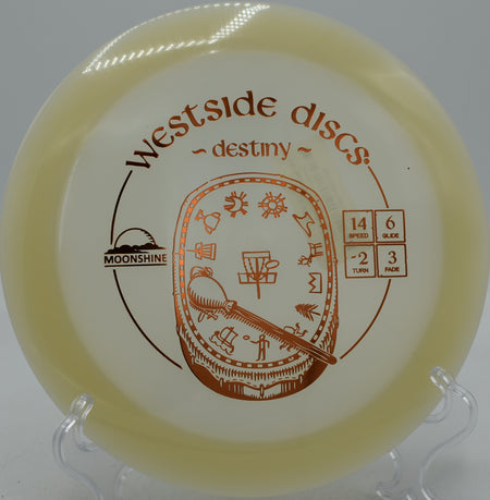 Westside Discs VIP Moonshine Destiny glowing understable distance driver hyzer-flipping at Maple Hill Disc Golf Course in Leicester, Massachusetts.