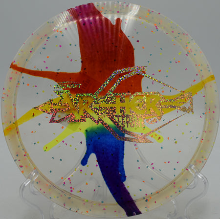 Discraft Archer midrange floating down a wooded tunnel at Northwoods Black in Illinois