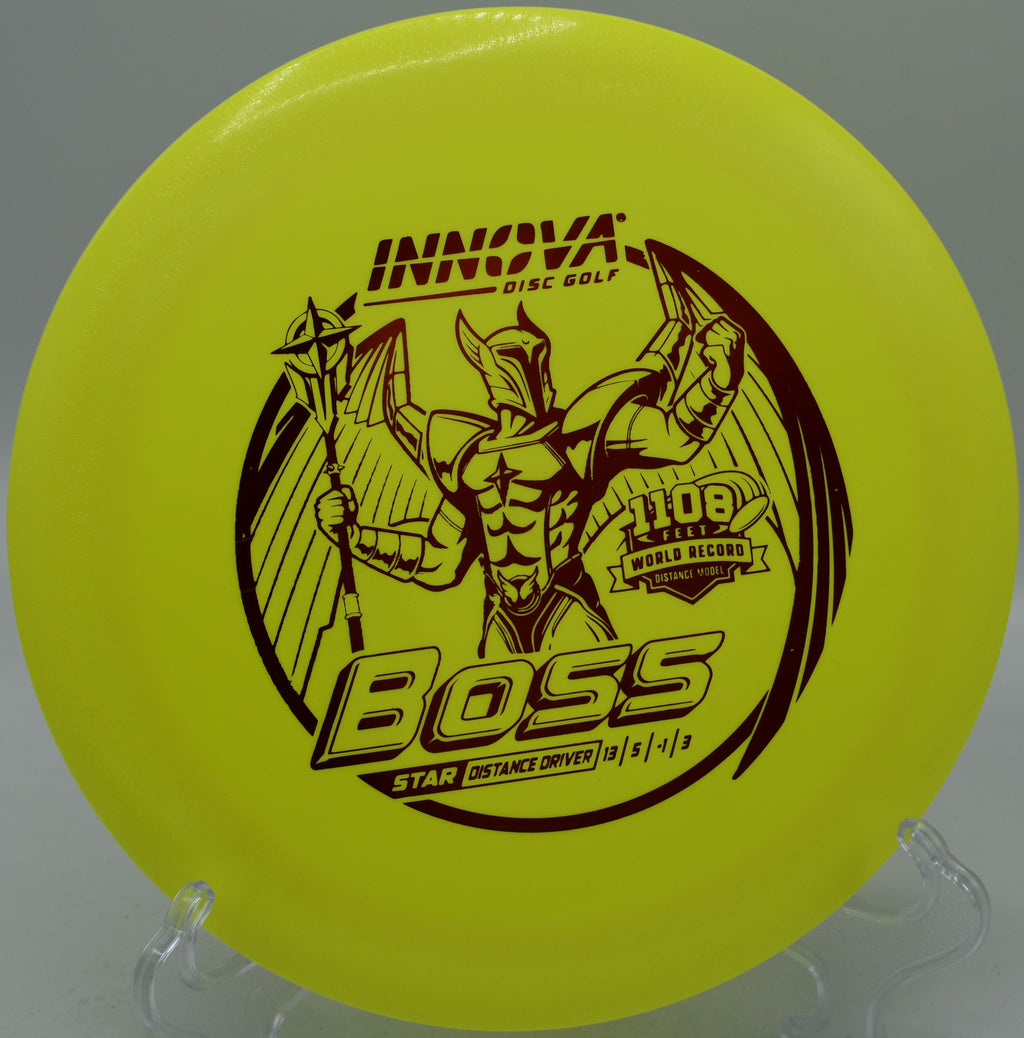 Innova Star Boss powerful forehand distance shot at Idlewild Disc Golf Course in Burlington, Kentucky