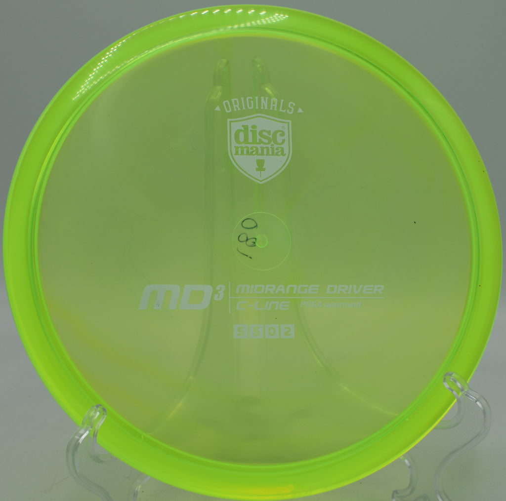 Discmania C-Line MD3 stable midrange flying a straight control shot at Maple Hill Disc Golf Course in Leicester, Massachusetts.
