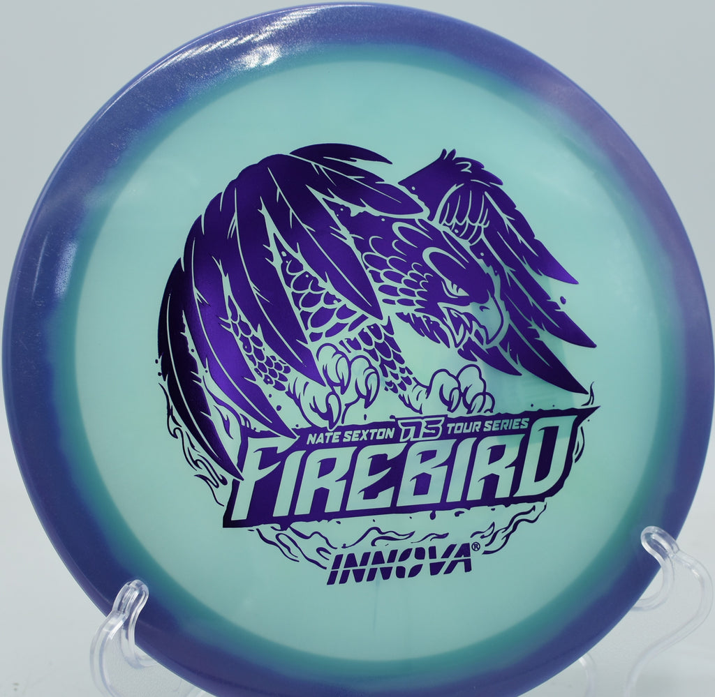 Disc golfer executes a perfect flex forehand around a mando using a 2024 Firebird at North Cove DGC in North Carolina.