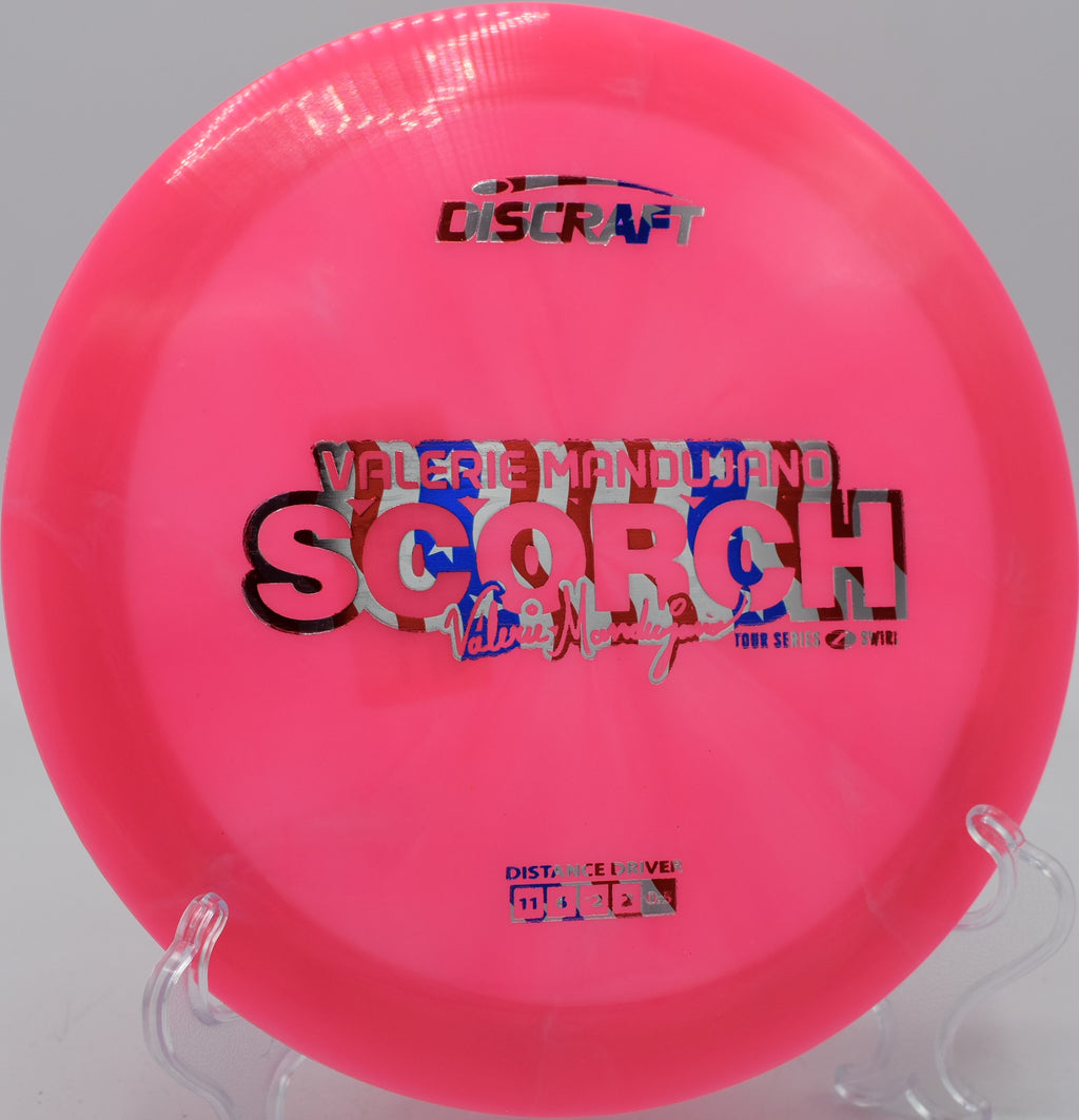 Clean backhand release with a Scorch in Z Swirl plastic at Tyler State Park in Newtown, Pennsylvania.